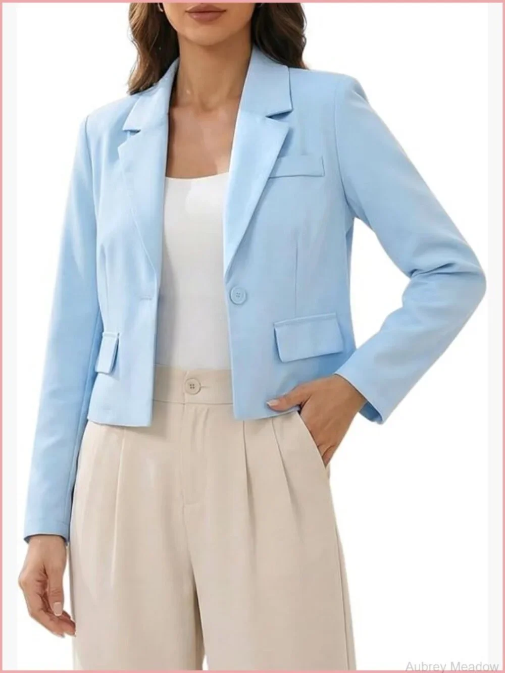 Cropped Blazer Notched Collar Long Sleeve Suit Jacket Business Casual Blazers